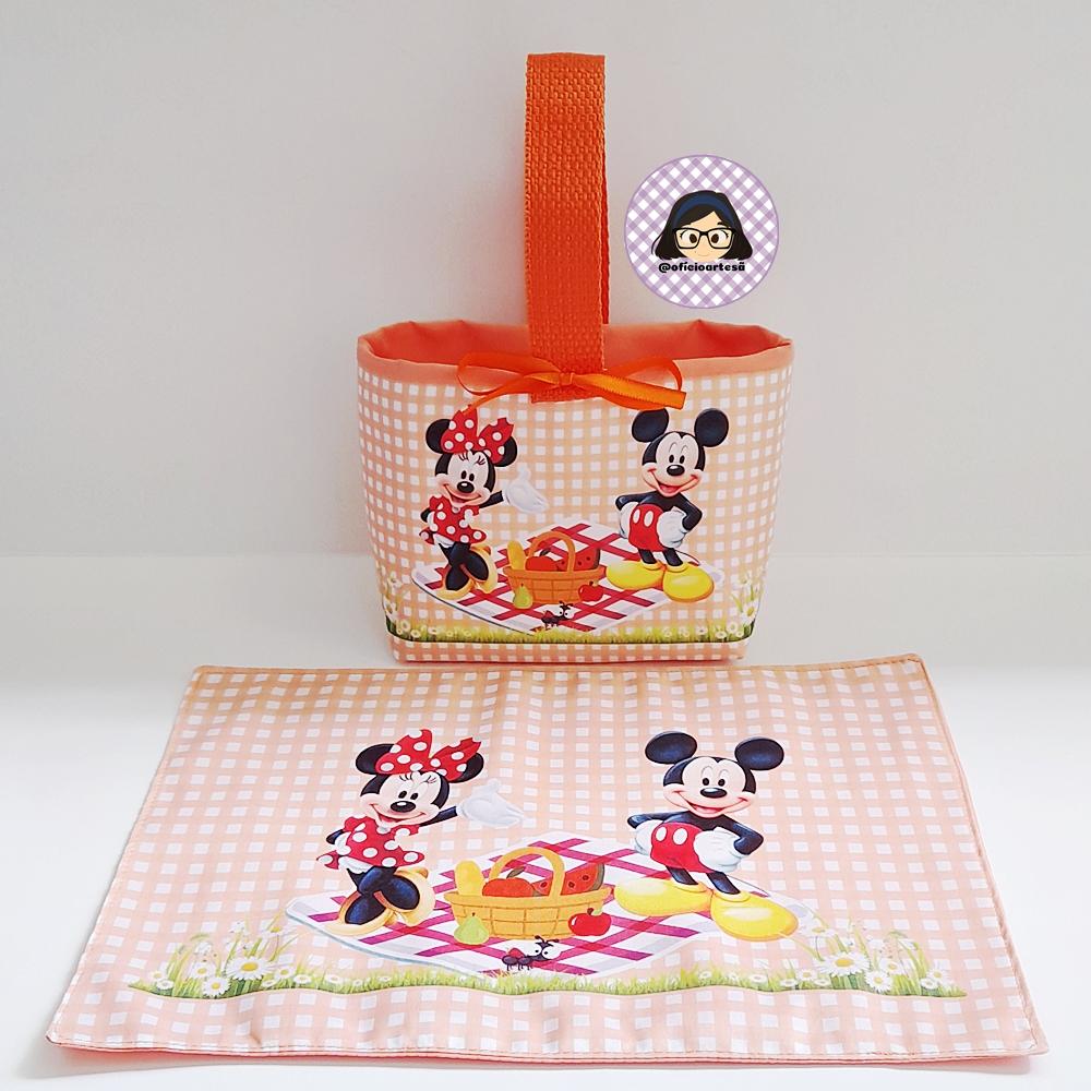 Kit 15 mini cestinhas e 15 toalhinhas Picnic Minnie e Mickey Lara