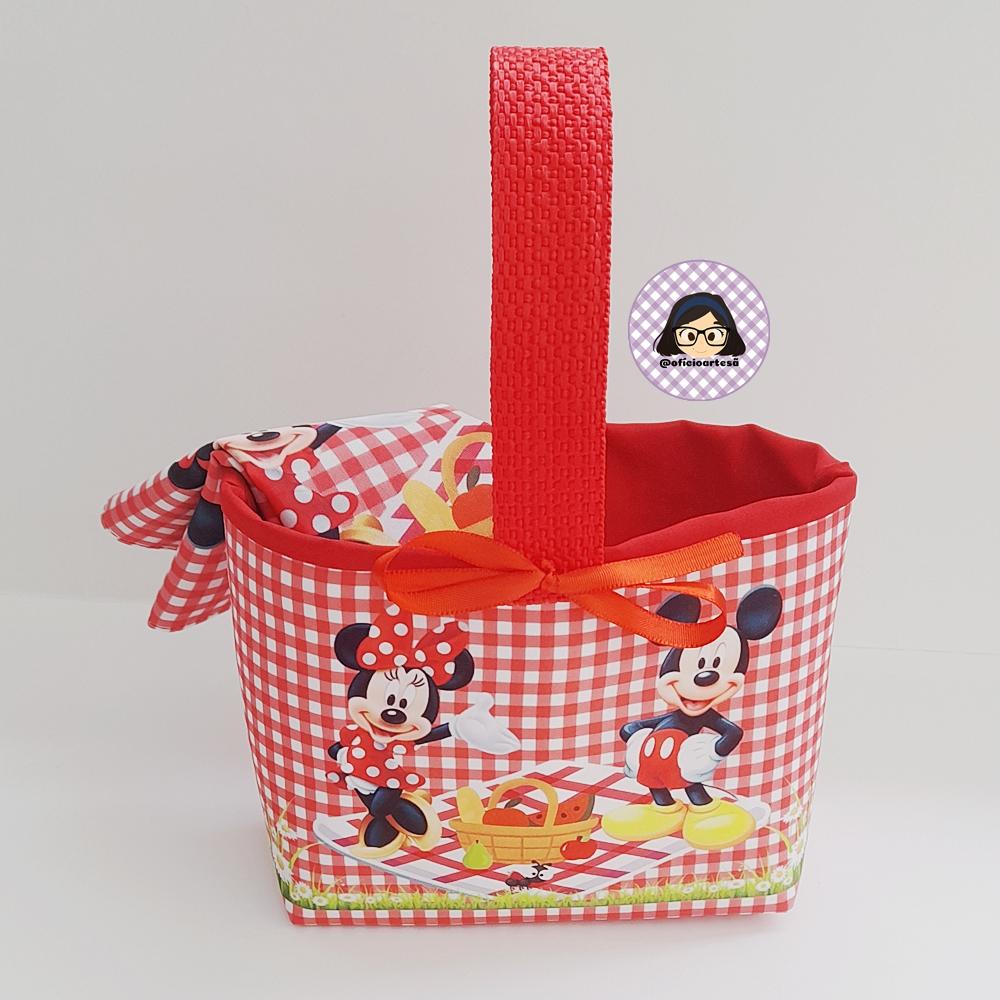Kit 15 mini cestinhas e 15 toalhinhas Picnic Minnie e Mickey Verm