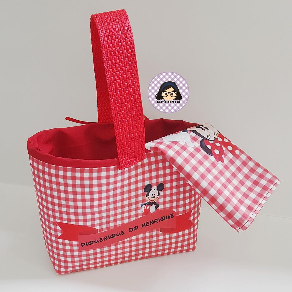 Kit 15 mini cestinhas e 15 toalhinhas Picnic Minnie e Mickey Verm