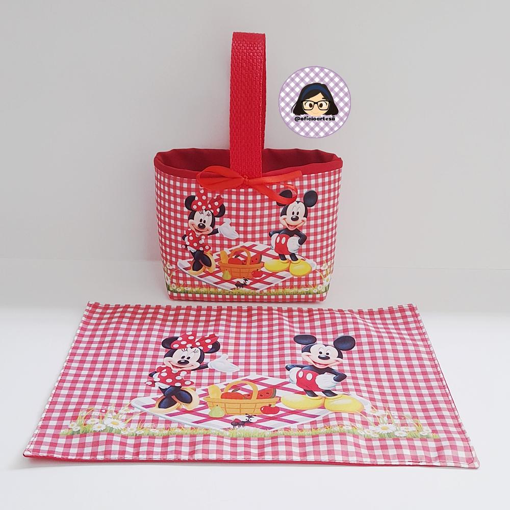 Kit 15 mini cestinhas e 15 toalhinhas Picnic Minnie e Mickey Verm