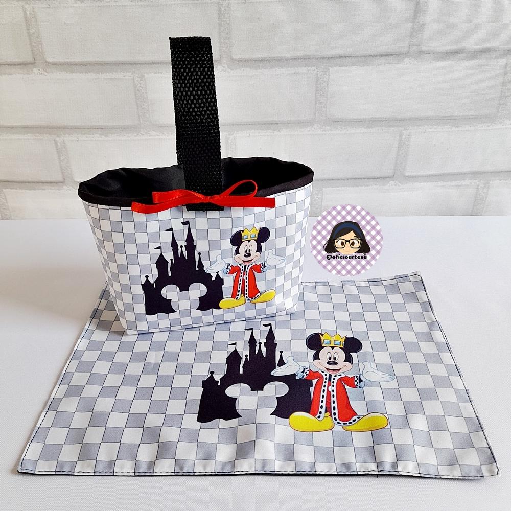 Kit 15 mini cestinhas e 15 toalhinhas Mickey Realeza