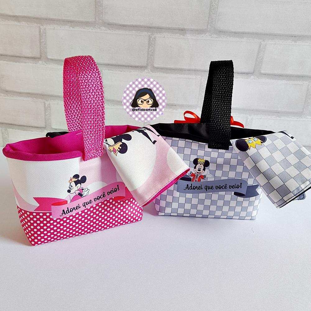 Kit 15 mini cestinhas e 15 toalhinhas Minnie e Mickey Realeza