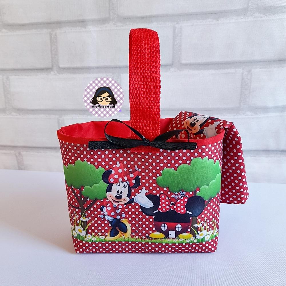 Kit 15 mini cestinhas e 15 toalhinhas Minnie Vermelha