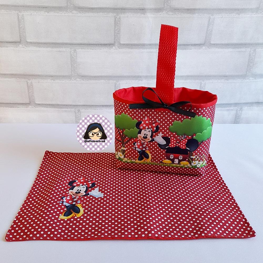 Kit 15 mini cestinhas e 15 toalhinhas Minnie Vermelha
