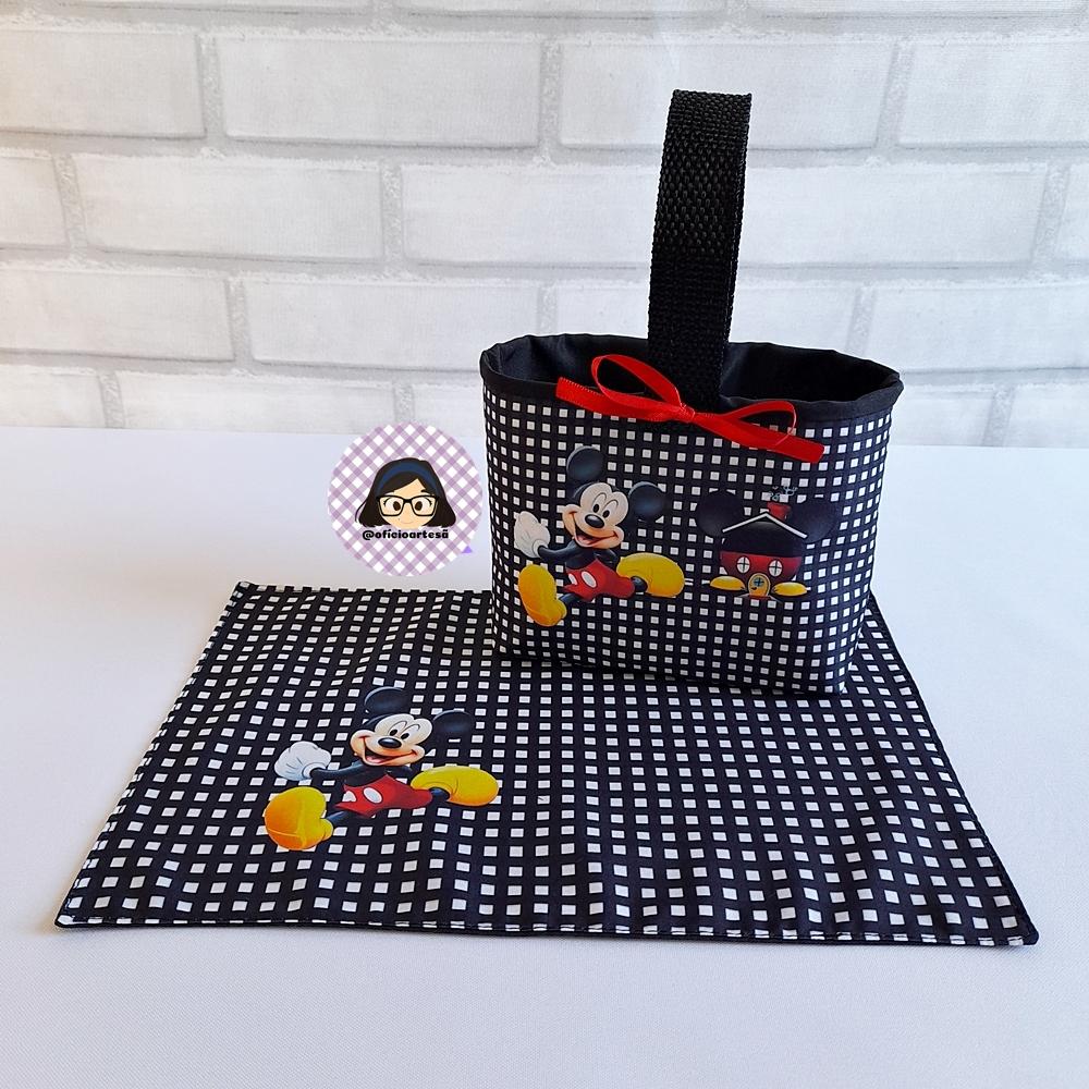 Kit 15 mini cestinhas e 15 toalhinhas Mickey