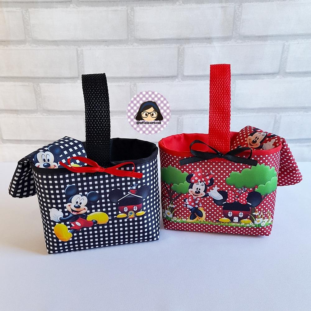 Kit 15 mini cestinhas e 15 toalhinhas Minnie e Mickey