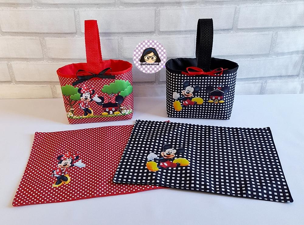 Kit 15 mini cestinhas e 15 toalhinhas Minnie e Mickey