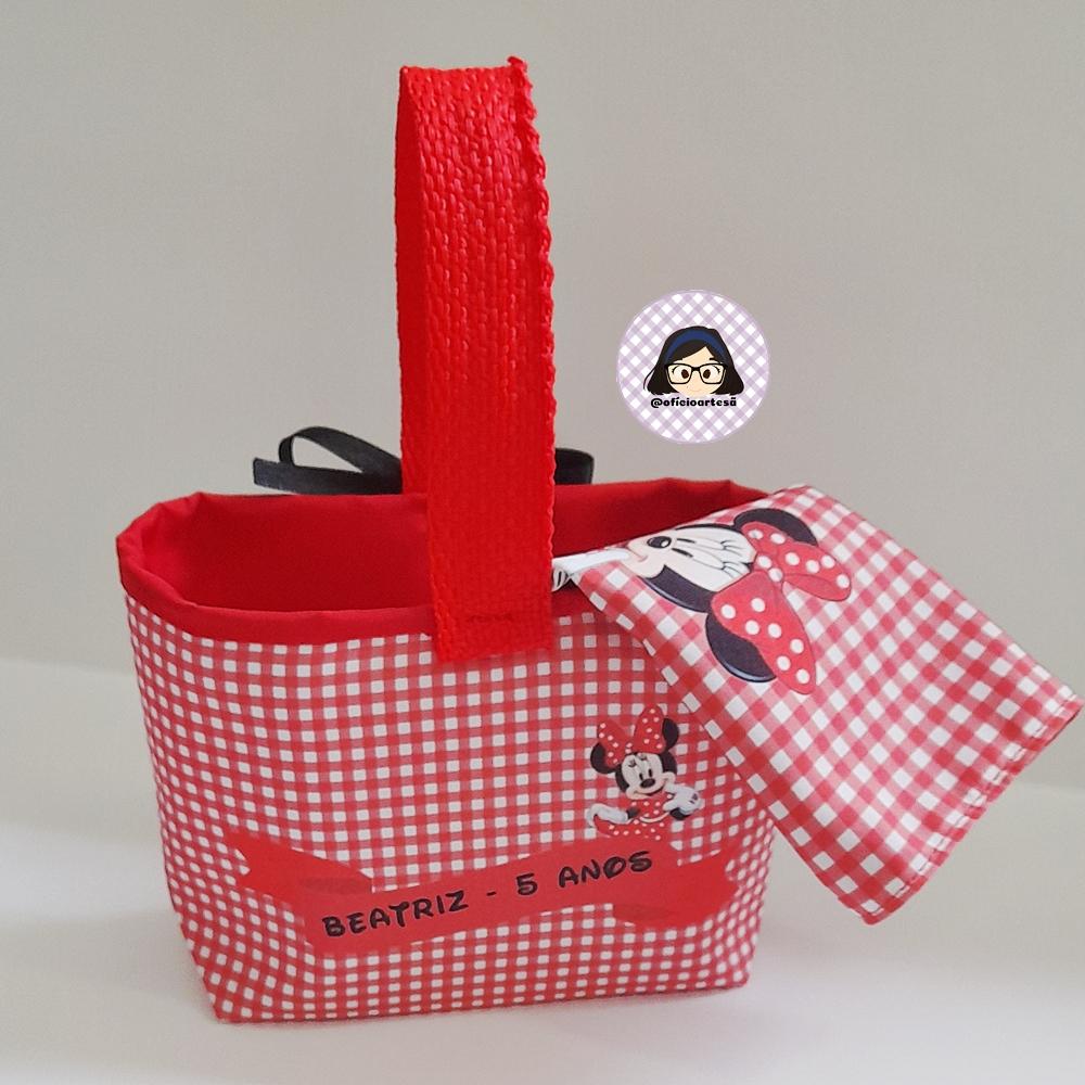 Kit 15 mini cestinhas e 15 toalhinhas Minnie Vermelha