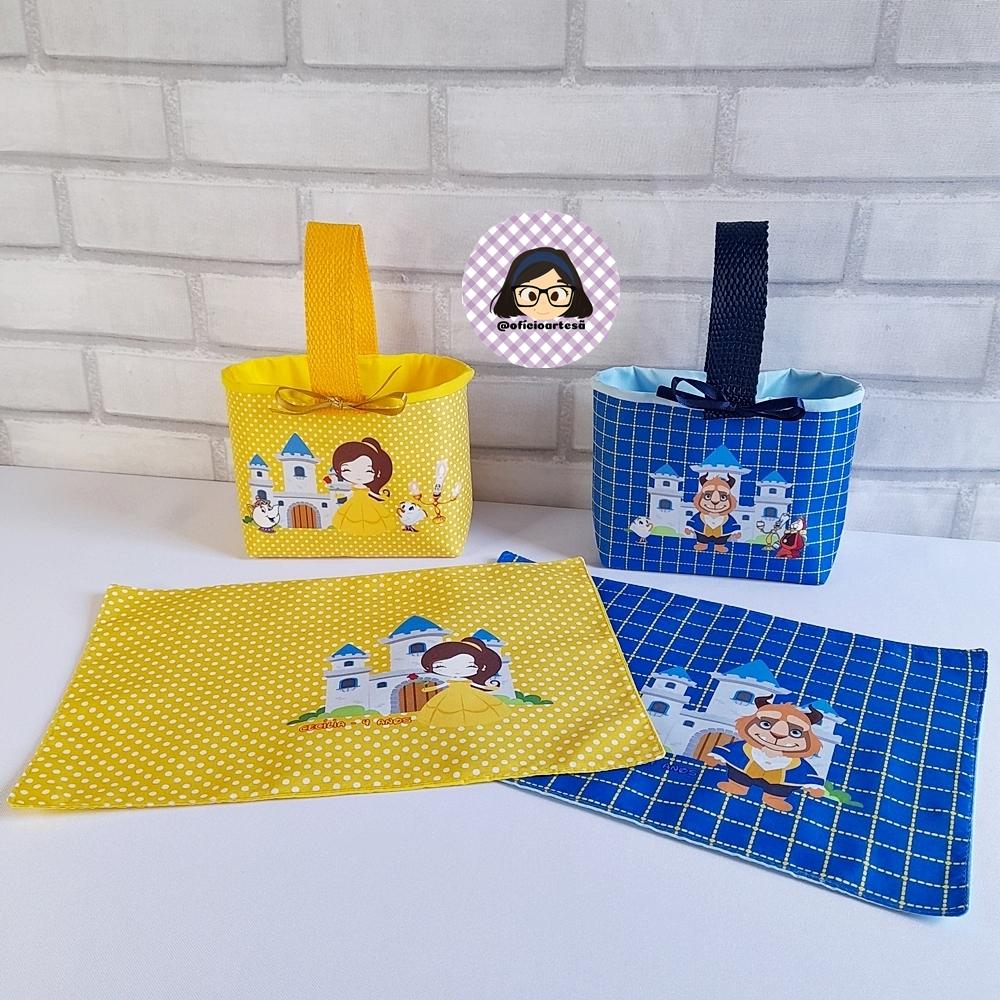 Kit 15 mini cestinhas e 15 toalhinhas A Bela e a Fera
