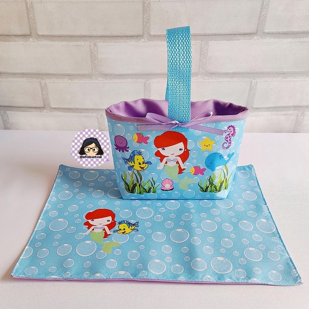 Kit 15 mini cestinhas e 15 toalhinhas Ariel Pequena Sereia