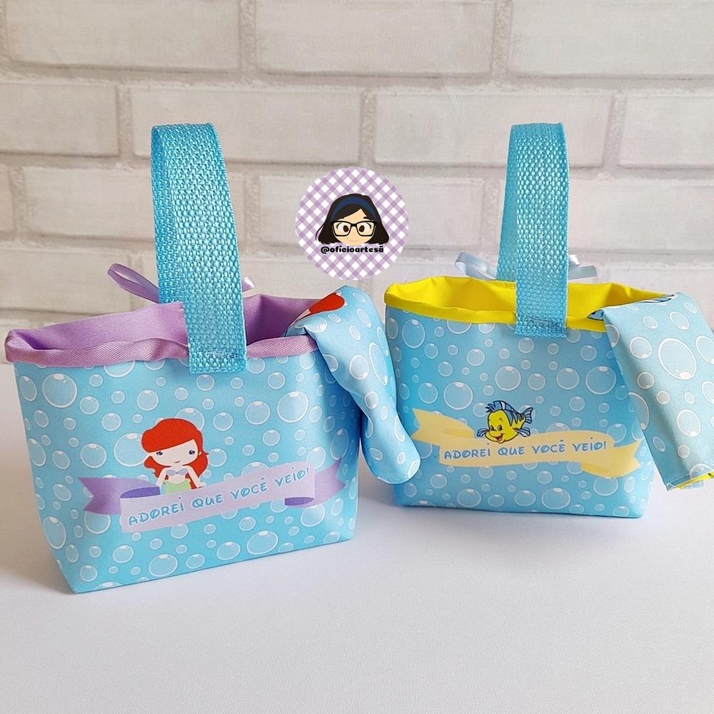 Kit 15 mini cestinhas e 15 toalhinhas Ariel e Linguado