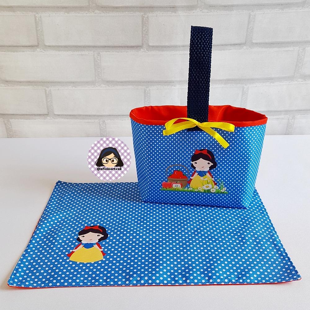 Kit 15 mini cestinhas e 15 toalhinhas Branca de Neve