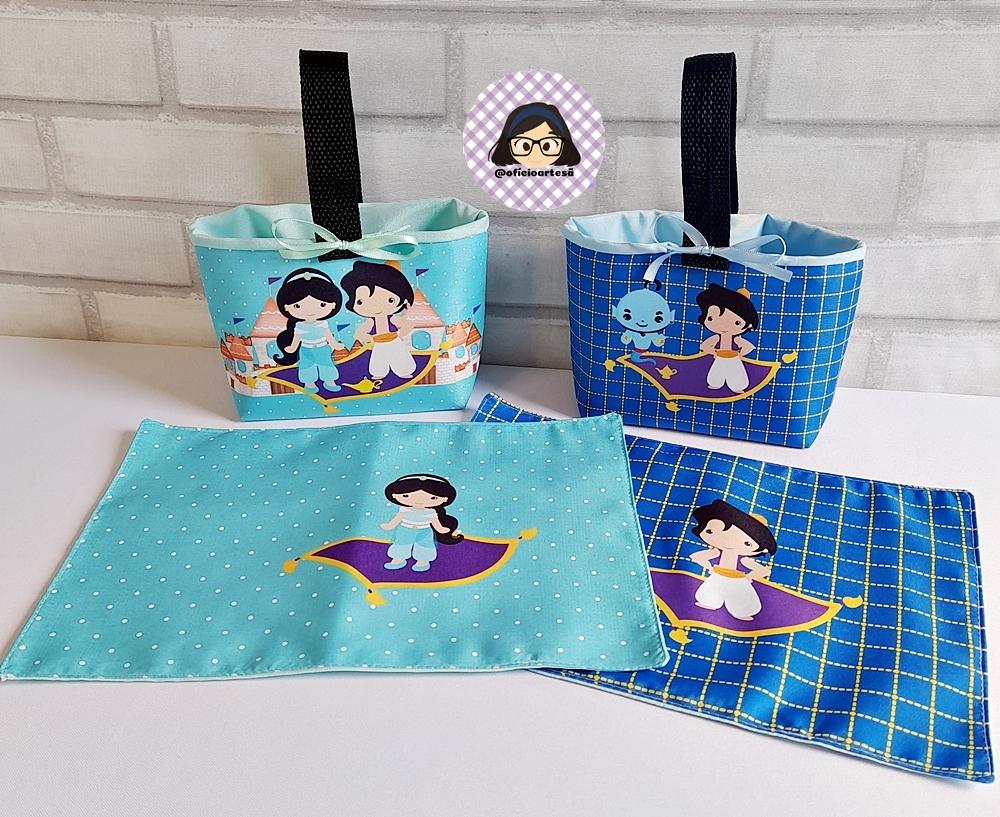 Kit 15 mini cestinhas e 15 toalhinhas Jasmine e Príncipe
