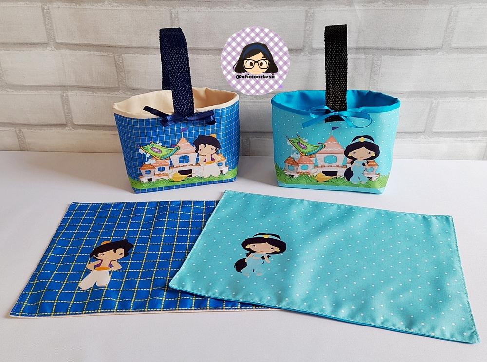 Kit 15 mini cestinhas e 15 toalhinhas Jasmine e Príncipe