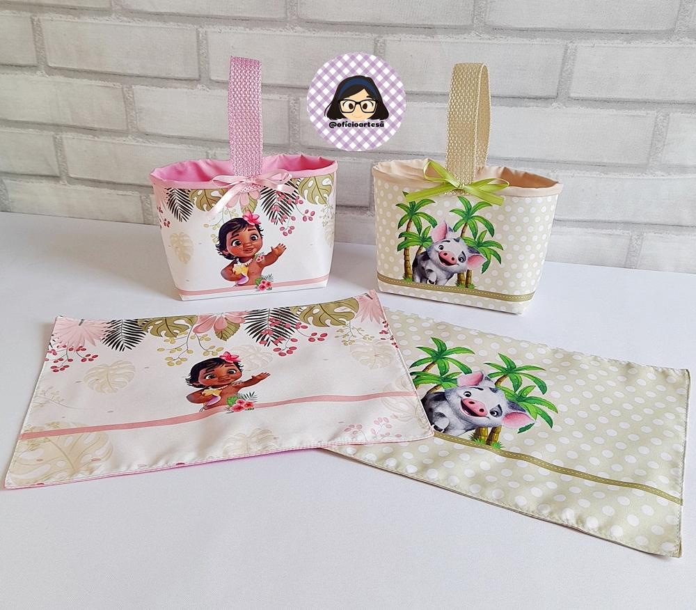 Kit 15 mini cestinhas e 15 toalhinhas Moana Baby e Pua