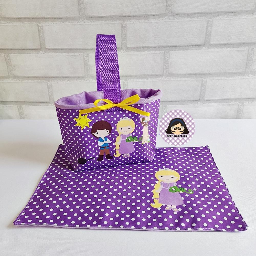 Kit 15 mini cestinhas e 15 toalhinhas Rapunzel