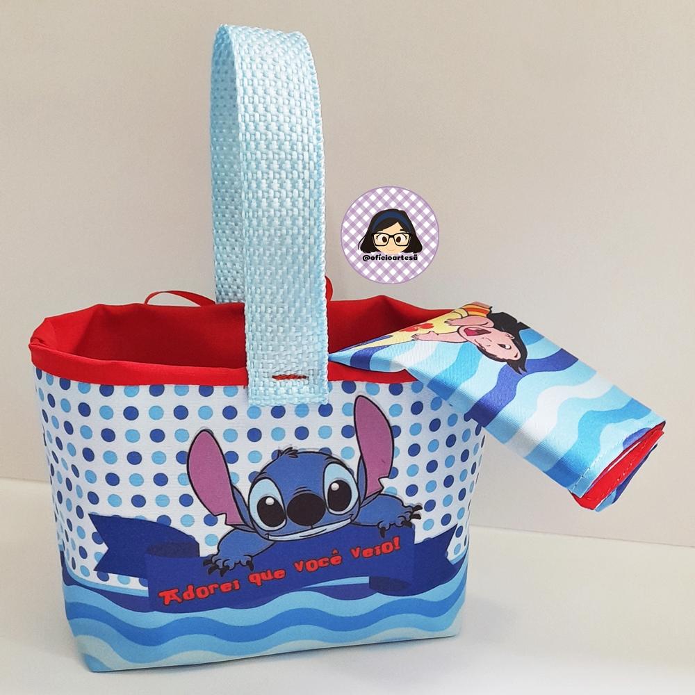 Kit 15 mini cestinhas e 15 toalhinhas Lilo & Stitch