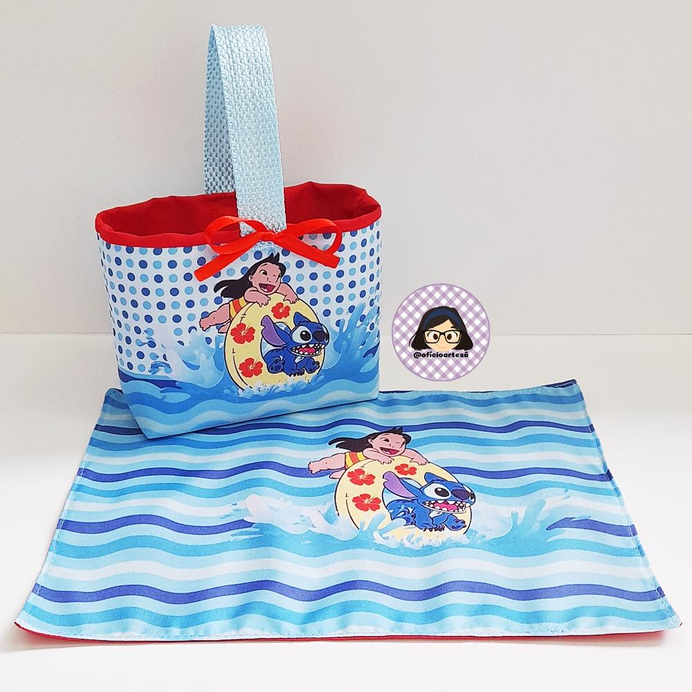 Kit 15 mini cestinhas e 15 toalhinhas Lilo & Stitch