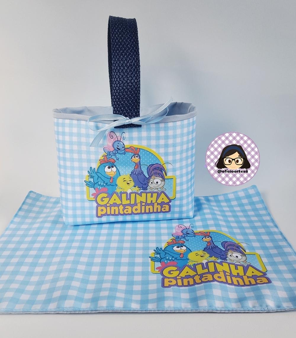 Kit 15 mini cestinhas e 15 toalhinhas Galinha Pintadinha