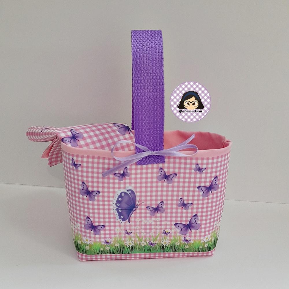 Kit 15 mini cestinhas e 15 toalhinhas Borboletas Lilás