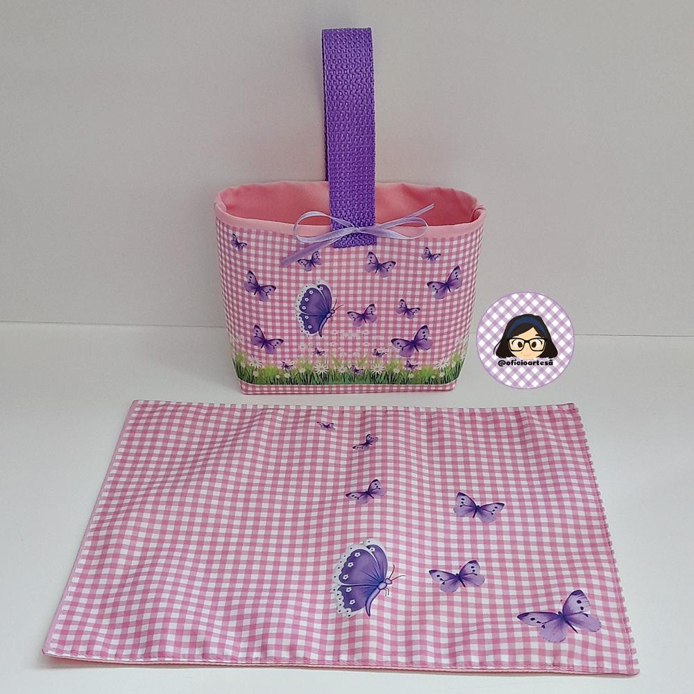 Kit 15 mini cestinhas e 15 toalhinhas Borboletas Lilás