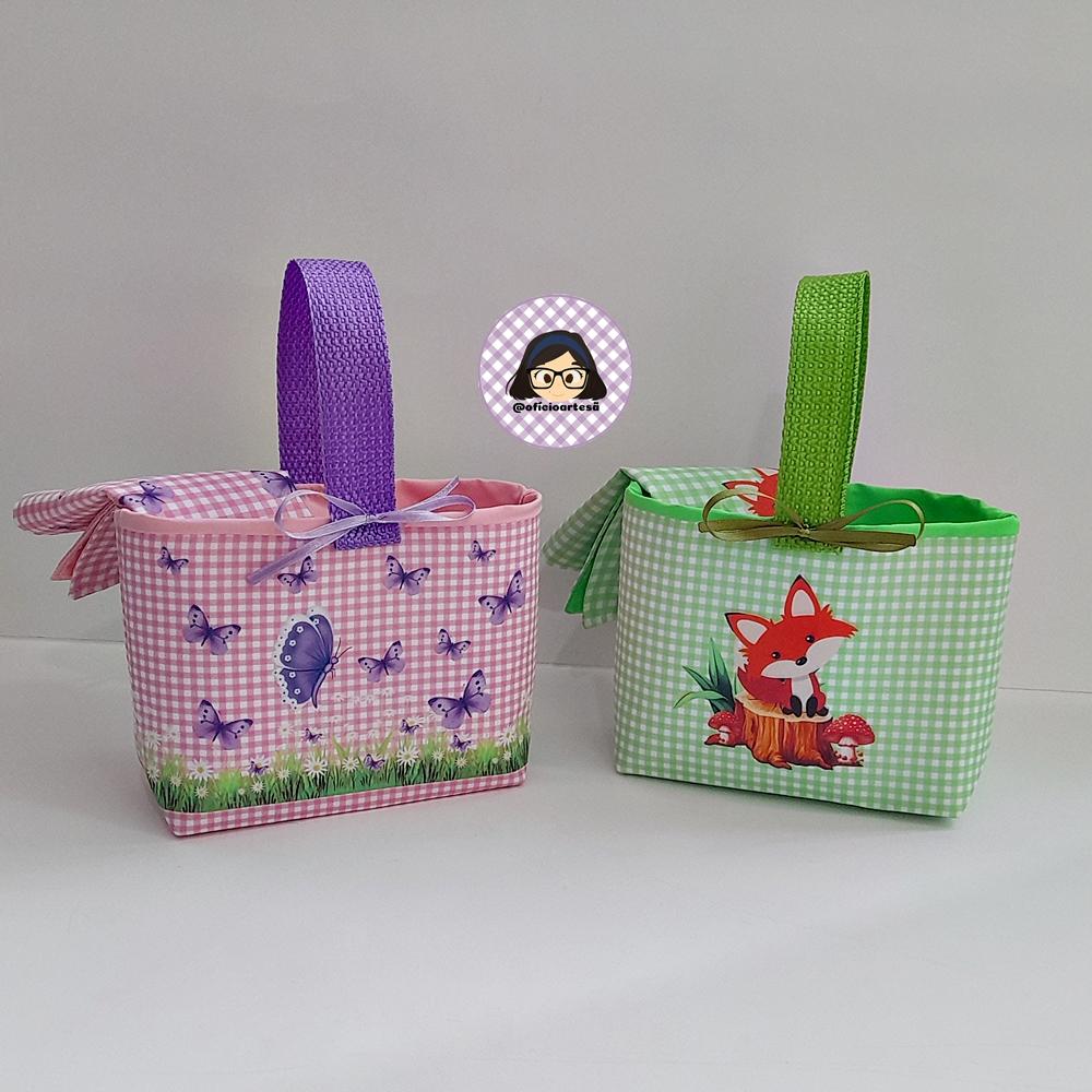 Kit 15 mini cestinhas e 15 toalhinhas Borboletas Lilás e Raposin