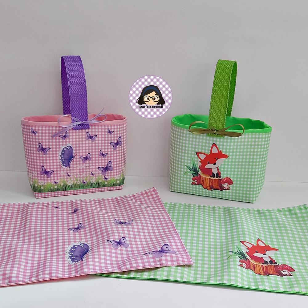 Kit 15 mini cestinhas e 15 toalhinhas Borboletas Lilás e Raposin