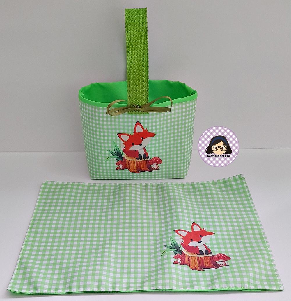 Kit 15 mini cestinhas e 15 toalhinhas Raposinha
