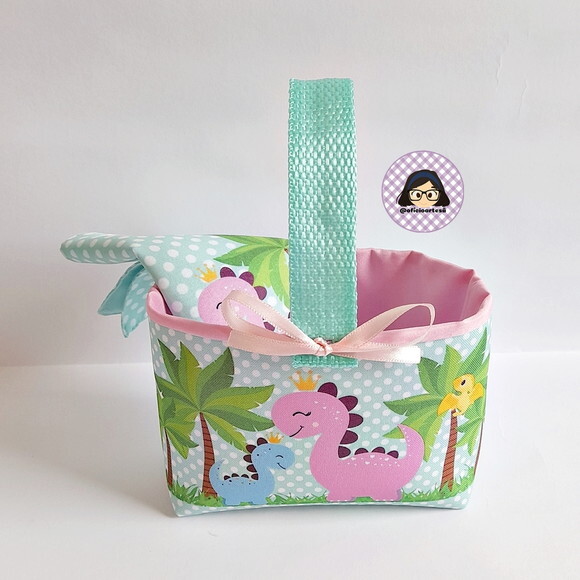 Kit Lembrancinha 15 Mini Cestas + 15 Toalhinhas Dino Baby
