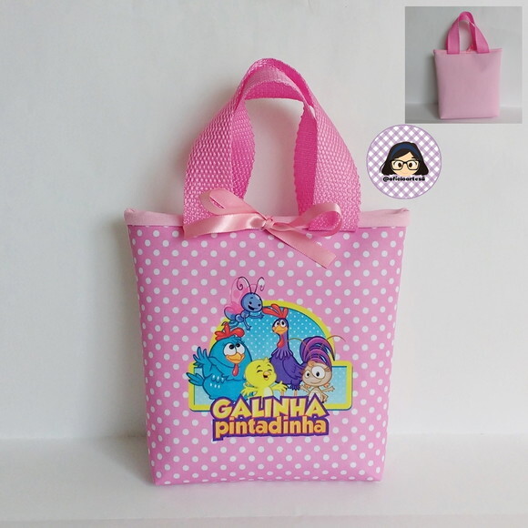 Kit 20 Lembrancinhas Galinha Pintadinha Rosa Bolsinhas 18cm x 19 