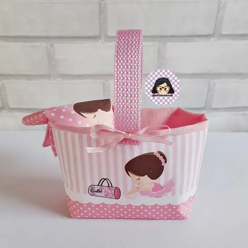 Kit 15 mini cestinhas e 15 toalhinhas Bailarina