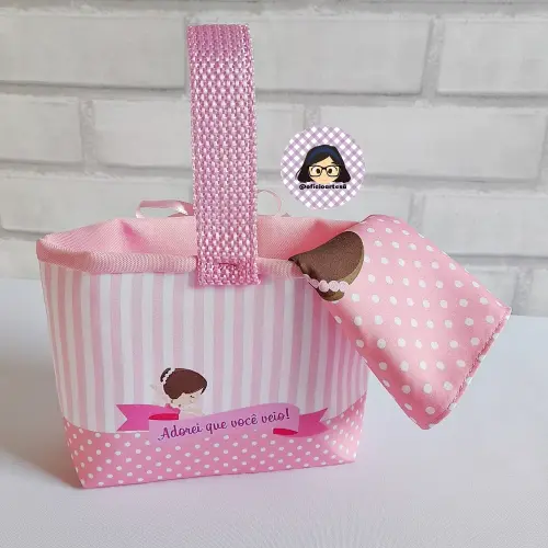 Kit 15 mini cestinhas e 15 toalhinhas Bailarina