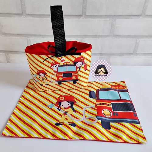 Kit 15 Mini Cestinha e 15 toalhinhas Bombeira