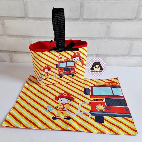 Kit 15 Mini Cestinha e 15 toalhinhas Bombeiro