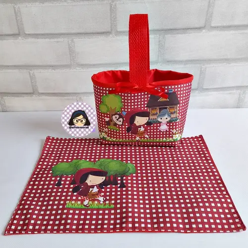 Kit 15 mini cestinhas e 15 toalhinhas Chapeuzinho Vermelho
