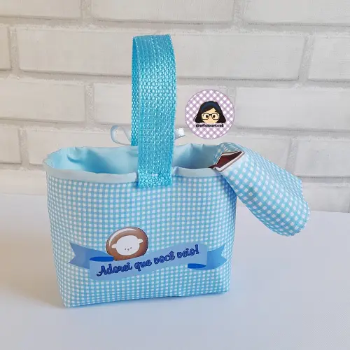 Kit 15 mini cestinhas e 15 toalhinhas Fazendinha Azul