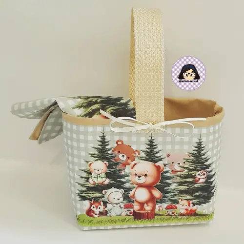 Kit 15 mini cestinhas e 15 toalhinhas Ursinhos no Bosque Encantado