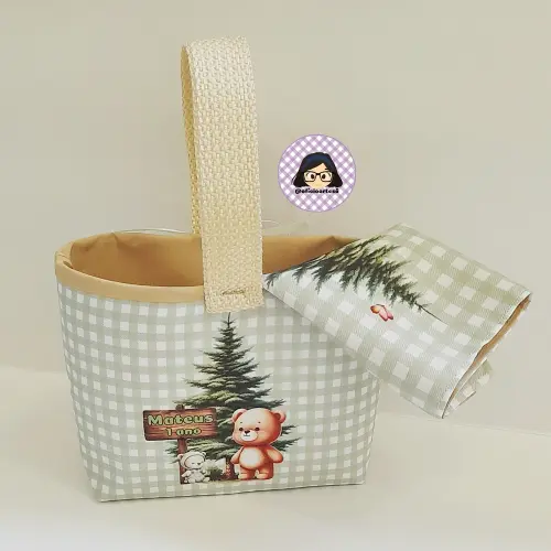 Kit 15 mini cestinhas e 15 toalhinhas Ursinhos no Bosque Encantad