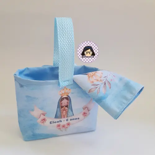 Kit 15 mini cestinhas e 15 toalhinhas Nossa Senhora Aparecida