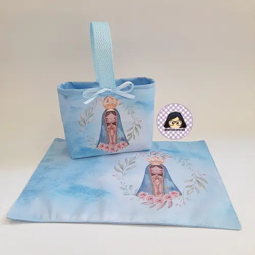 Kit 15 mini cestinhas e 15 toalhinhas Nossa Senhora Aparecida