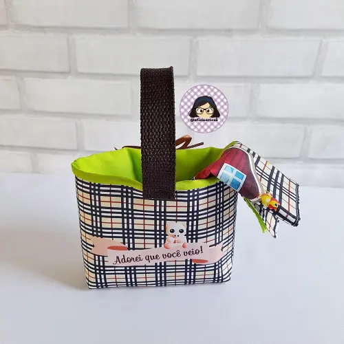 Kit 15 mini cestinhas e 15 toalhinhas Fazendinha Xadrez Vichy