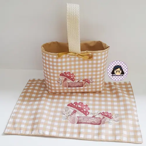 Kit 15 mini cestinhas e 15 toalhinhas Bosque Encantado Bege