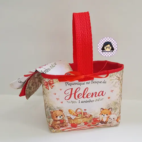 Kit 15 mini cestinhas e 15 toalhinhas Piquenique no Bosque