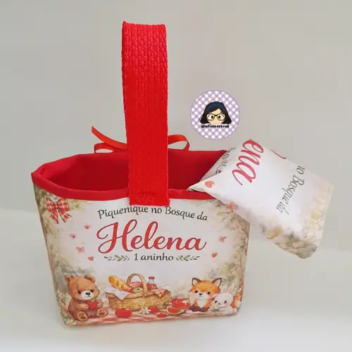 Kit 15 mini cestinhas e 15 toalhinhas Piquenique no Bosque
