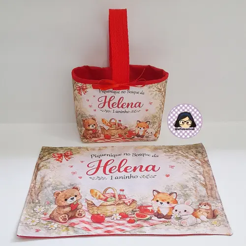 Kit 15 mini cestinhas e 15 toalhinhas Piquenique no Bosque