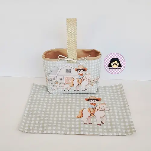 Kit 15 mini cestinhas e 15 toalhinhas Fazendinha Boiadeiro