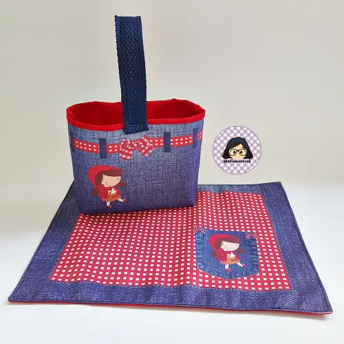 Kit 15 mini cestinhas e 15 toalhinhas Chapeuzinho Vermelho
