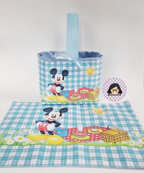 Kit 15 mini cestinhas e 15 toalhinhas Picnic do Mickey