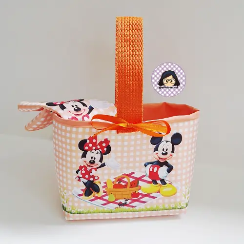 Kit 15 mini cestinhas e 15 toalhinhas Picnic Minnie e Mickey Laranja