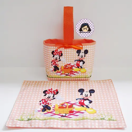 Kit 15 mini cestinhas e 15 toalhinhas Picnic Minnie e Mickey Lara